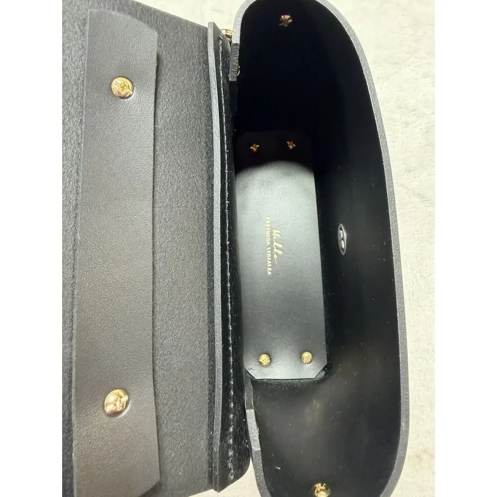 Przywara-Strzalka Black Leather Minimalist Crossbody Flap Bag Handmade NWOT